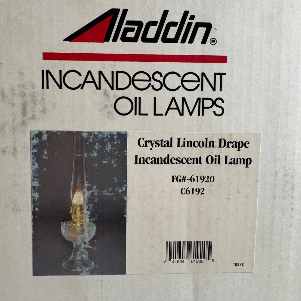 Aladdin Crystal Lincoln Drape Oil Lamp, Indoor Fuel Lamp, Bright, Brass Trim